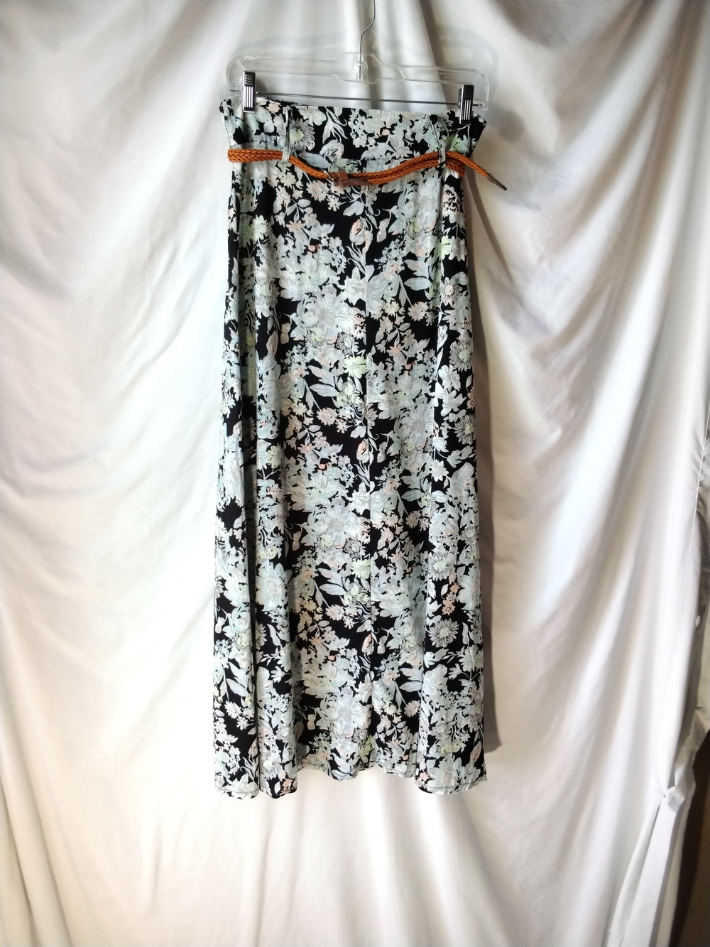 Floral Maxi Skirt in Black and Mint